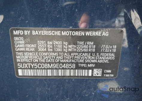 2021 BMW X3 xDrive30I z USA, uszkodzony, nr VIN 5UXTY5C08M9E04858